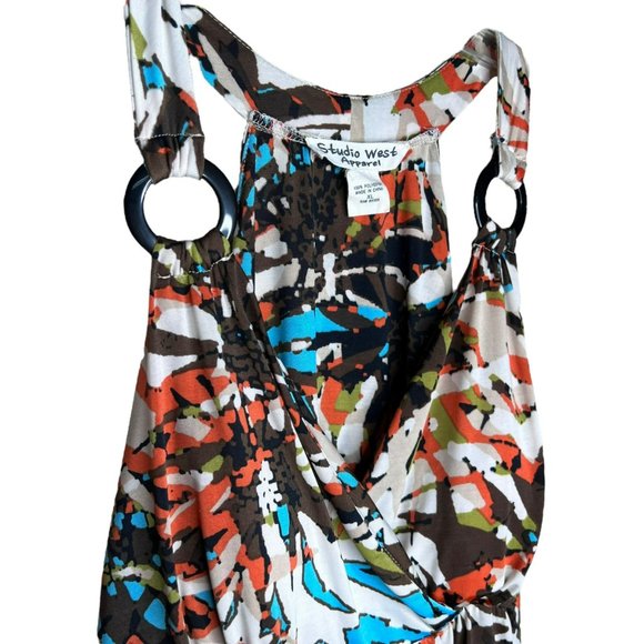Studio West Apparel Sleeveless Maxi Dress Abstract Pattern Brown Blue Size XL - Picture 2 of 5